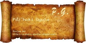 Páhoki Gyula névjegykártya